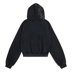 เสื้อฮู้ดดี้ซิปแบบโอเวอร์ไซส์สีดำประดับเพชรเทียม ยูนิเซ็กซ์ ผ้าเฟรนช์เทอร์รี่ สำหรับใส่ในฤดูใบไม้ร่วง ลายดาว แขนปกติ ผลิตในปากีสถาน - Product Image 6