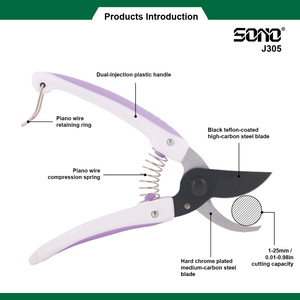 Sécateur de jardinage professionnel SONO J305 pour droitiers, cisaille bypass en acier au carbone avec revêtement PTFE et poignée en plastique ABS - Product Image 2