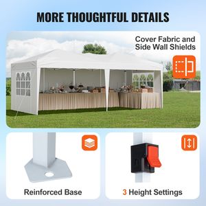 Carpa Instantánea Plegable de 10 x 20 Pies, Gazebo Portátil con 3 Paredes Laterales, 2 Ventanas Ventiladas, Altura Ajustable, 100% Impermeable, Carpa para Exteriores - Product Image 6