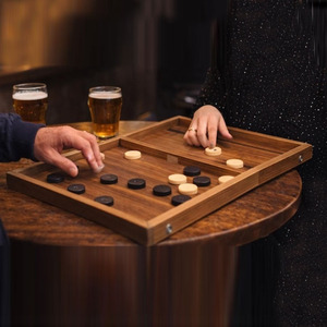 Crafted Wood <b>Backgammon</b> <b>Board</b> With Black White Pieces Elegant Office Decor Tabletop Strategy Game Set For Family Enjoyment - Product Image 6