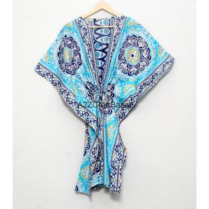 Vestido Kaftán Corto Ajustado con Cuello en V, Estampado Floral Indio, de Algodón Ecológico, para Mamás, Ropa de Playa, Ropa de Dormir, Estilo Casual Vintage de Invierno - Product Image 6