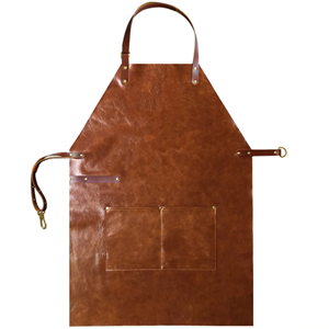 Tablier en cuir marron avec bretelles réglables et poche avant pour la cuisine - Product Image 1