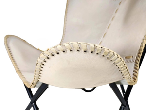 Fauteuil papillon en cuir artisanal haut de gamme, structure en métal noir, léger, moderne, pour salle à manger, salon, bureau à domicile, personnalisable - Product Image 5