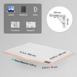 "Modern <b>Wall</b>-Mounted <b>Folding</b> <b>Table</b> 31.5x19.69" Drop Leaf Desk Iron Bracket Space-Saving Design" - Product Image 4