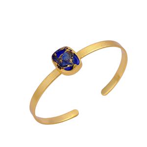 Sapphire <b>Jade</b> Mohave Stone Geometric Trendy Oval Open Cuff <b>Bracelet</b> Gold Plated Adjustable Statement Cuff Fashion Bangles - Product Image 5
