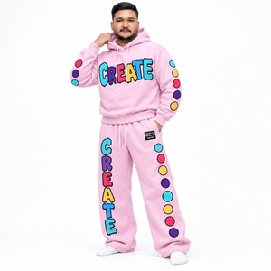 Conjunto de Sudadera con Capucha y Pantalones Deportivos Rosa para Hombre, Estampado de Letras, Ropa Casual de Otoño, Algodón, Felpa Francesa, Chándal Personalizado - Product Image 1
