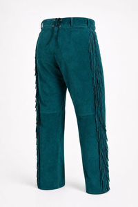 Pantalon pour homme en cuir véritable, coupe droite, léger, taille haute, bleu sarcelle, à franges, style Western, Festival, Cowboy, Bohème, Motard - Product Image 5
