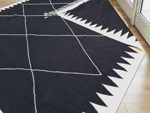 Tapis à motif géométrique, tissage plat, rectangulaire, style bohème, en coton, pour salon, usage domestique, lavable en machine, à poils fins - Product Image 2