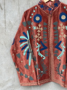 Handmade <b>Velvet</b> Embroidery Reversible Eco-Friendly High Quality Bomber <b>Jacket</b> Full Sleeve Floral Pattern Bohemian Cotton Artisan - Product Image 4