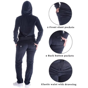 Ensemble jogging en velours pour femmes, sweat-shirt à capuche léger uni et pantalon crayon, deux pièces - Product Image 2