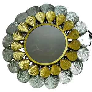 Espejo redondo con marco de Metal galvanizado, accesorio decorativo para pared, arte, lavabo, hecho a mano, personalizado, color plateado y dorado - Product Image 1