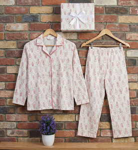 ชุดนอนผ้าฝ้ายทอมือสไตล์อินเดียสำหรับผู้หญิง ลายดอกไม้ฤดูร้อน แบบกลับด้านได้ คอวี ปักลายด้วยเครื่องจักร แขนยาว - Product Image 3