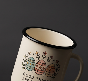OEM Printed Enamel Coffee <b>Mug</b> Spring Festival Theme Cream Iron Travel Drinking Vessel Wholesale Direct Trade Vendor Source Hub - Product Image 2