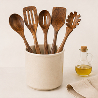 Ensemble d'ustensiles de cuisine en bois naturel résistant à la chaleur, cuillères en bois pour cuisiner, spatule de cuisine antiadhésive et fourchette à pâtes, ustensiles de cuisine