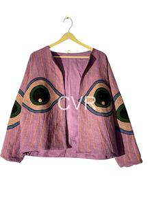 Manteau Bohème en Coton Brodé à Manches Longues Col Rond Grande Taille Vêtement d'Extérieur Automne Fait Main Motif Géométrique Œil Vêtement Décontracté Femme - Product Image 2