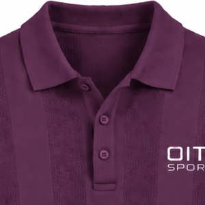 Plum Purple <b>Mens</b> <b>Long</b> <b>Sleeve</b> Knit <b>Polo</b> Sweater Textured Stripe Pattern Ribbed Collar Cuffs Smart Casual Premium Pullover <b>Shirt</b> - Product Image 3