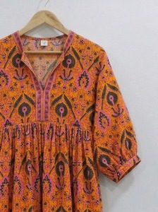 Robe midi en coton imprimé à la main indienne pour femmes, robe d'été florale, légère, respirante, décontractée, style bohème - Product Image 3