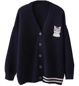 Cárdigan Urbano Transpirable con Cuello en V y Bordado para Hombre, Suéter de Punto a Rayas Estilo Universitario Oversize, Chaqueta Cárdigan con Botones 2026 - Product Image 5