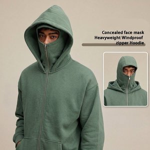 Sweat-shirt à capuche zippé intégral pour homme, style contemporain, streetwear d'hiver, double capuche, couleur unie, vêtement urbain décontracté - Product Image 2