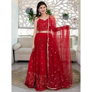 Merveilleux rouge paillettes Georgette réception Wear Designer Lehenga Choli - Product Image 3