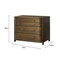 Table de chevet Chika traditionnelle et moderne de style européen, 4 tiroirs, en teck massif brun foncé, rangement de haute qualité pour appartement et hôtel