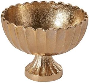 Élégant saladier de service en métal argenté sur pieds |   Bol à fruits et à punch en aluminium brillant, centre de table - Product Image 2