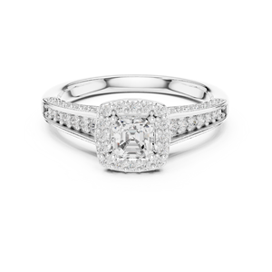 14K White Gold Solitaire Ring Comes With <b>Square</b> Octagon & Side Paved Lab Grown Diamonds GRA Certified Engagement Jewelry - Product Image 1