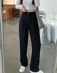 Pantalon taille haute pour femme, couleur unie, coupe droite décontractée, jambe large, printemps-automne - Product Image 3