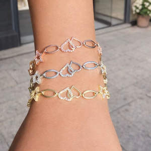 กำไลข้อมือเทนนิสหัวใจคู่ประดับมอสซาไนต์ เงินแท้ 925 ชุบทองคำสีเหลืองและสีโรสโกลด์ ของขวัญสำหรับใส่ทุกวัน - Product Image 1