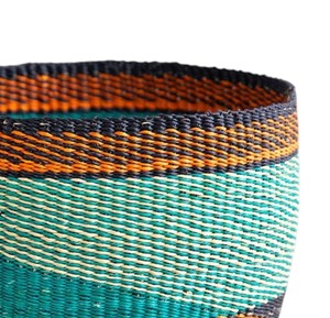 Handmade Traditional Craft Seagrass <b>Basket</b> with Teal and Brown Design Storage Laundry <b>Hamper</b> Container with Handles Bulk - Product Image 5
