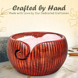 Natural Wood Yarn Bowl with Yarn Guide Slot for Crochet Rustic Handmade Wooden Yarn Bowl for Yarn Storage and Dispensing - Product Image 1