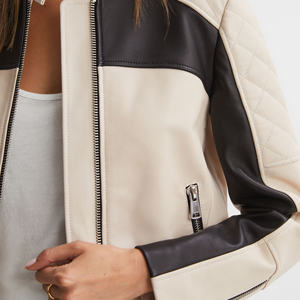 Blousons en cuir pour femmes et hommes, style motard, avec broderie lettres, en cuir PU véritable, vente en gros - Product Image 5