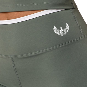 Shorts Deportivos de Cintura Alta para Mujer, Color Verde Oliva, con Contraste, Elásticos, para Gimnasio, Entrenamiento, Fitness y Ejercicio - Product Image 5