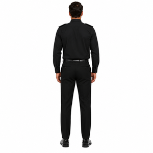 Men's <b>Black</b> Cotton Seamless Fusing Security Uniform Set Long Sleeve Shirt <b>Pants</b> Epaulettes Needle Detection Guard <b>Work</b> Wear All - Product Image 2