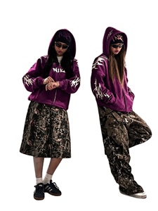 OEM High Quality Winter Cyberpunk <b>Tracksuit</b> Men <b>Women</b> Custom <b>Purple</b> Gradient Print Black Hooded Vintage Washed Loose Sweatsuit - Product Image 6