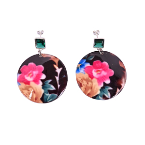 Boucles d'oreilles pendantes en résine avec tourmaline verte hydro et nacre |   Argent sterling 925 - Product Image 1