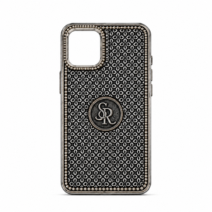 Funda de Lujo para Móvil de Plata de Ley 925 con Diseño Floral Geométrico Grabado Oxidado Estilo Antiguo - Product Image 1