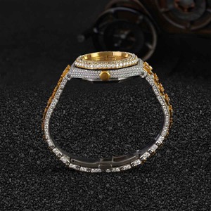 Montre mécanique en acier inoxydable bicolore sertie de moissanite pour homme, style hip-hop de luxe, effet diamant VVS1, montre statement - Product Image 6