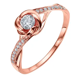 แหวนเพชรหมั้นผู้หญิง ทอง 14K ทรงกลมเจียระไนแบบบริลเลียนท์ ได้รับการรับรองจาก GIA ดีไซน์โรแมนติกแบบดอกไม้ วงแหวนบิดเกลียว - Product Image 4