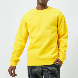 Sweat-shirt en molleton à col rond et manches longues pour homme, jaune vif uni, logo personnalisé, OEM ODM, vêtements en gros - Product Image 6