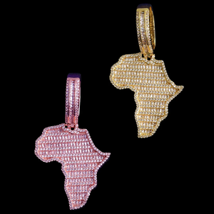 Collar con Colgante de Diamante con Mapa de África, Plata 925, Corte Brillante Redondo, Engaste en Canal, Lujoso, Unisex, para Uso Diario - Product Image 2