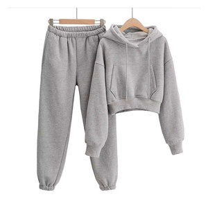 Top Premium Quality Two Piece Women's Casual Tracksuit Cropped Hoodie and <b>Flared</b> <b>Sweatpants</b> Solid Pattern Winter Wear Streetwear - Product Image 6