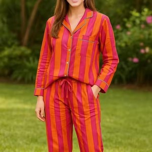 Ensemble de pyjama rayé pour femme, manches longues, boutonné sur le devant, longueur longue, vêtements de nuit décontractés pour adultes, coupe ample, col rabattu, printemps - Product Image 6