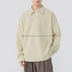 Haut à manches longues pour homme de haute qualité, couleur unie, col à revers tendance, design polo, ample, simple, avec fermeture éclair - Product Image 4