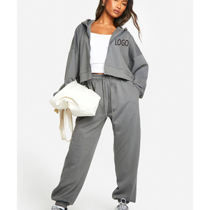 Chándal de entrenamiento de fútbol OEM, chaqueta deportiva sexy, ropa deportiva al por mayor, conjunto de joggers de algodón pesado liso para mujer - Product Image 3