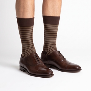 Men's <b>Brown</b> Striped Crew <b>Socks</b> Knitted Cotton Breathable Regular Fit Summer/Winter Wear Quick Dry Eco-Friendly High Quality - Product Image 1