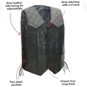 Gilet de motard en cuir véritable noir pour homme, style personnalisé, avec panneaux d'épaule matelassés, détails de lacets latéraux, prix bas - Product Image 4