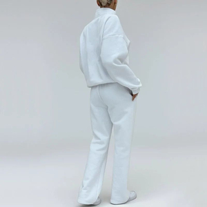 Conjunto Deportivo Unisex Blanco, Sudadera y Pantalones Largos, Corte Holgado Informal con Bolsillos Laterales, Cuello Camisero, Ropa de Otoño - Product Image 4
