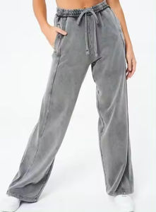 Breathable High Quality Custom Dyed Wide Leg Plus Size Gray <b>Women's</b> Acid Wash <b>Trousers</b> for <b>Women</b> wholesale rate cheap price - Product Image 4