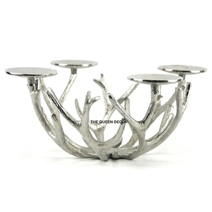 Aluminum Metal Concrete Unique Candle Jar Home Wedding Tabletop Decor Candle Holder Antler Design <b>Silver</b> Finished Handmade - Product Image 1